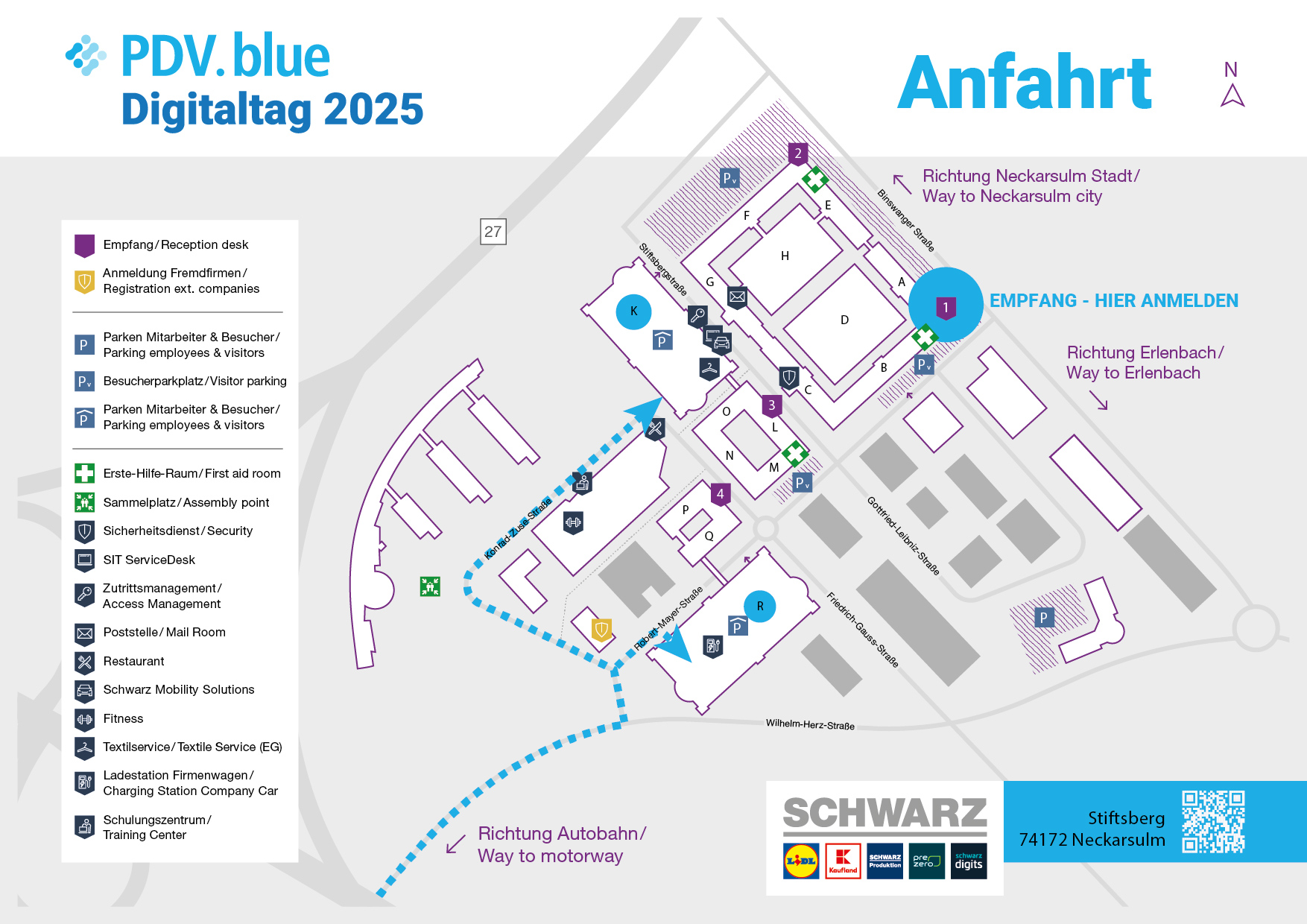 Karte auf der der Anfahrtsweg zur Veranstaltung eingezeichnet ist